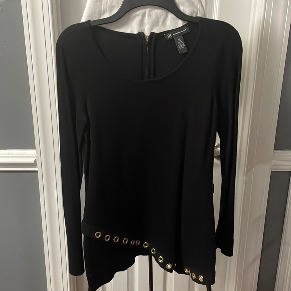 INC (International Concepts) black asymmetrical long sleeve top